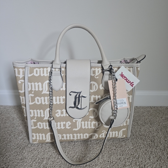 Juicy Couture Monogram Tote Bag NWT – Sandstone/Silver – Includes Pouch